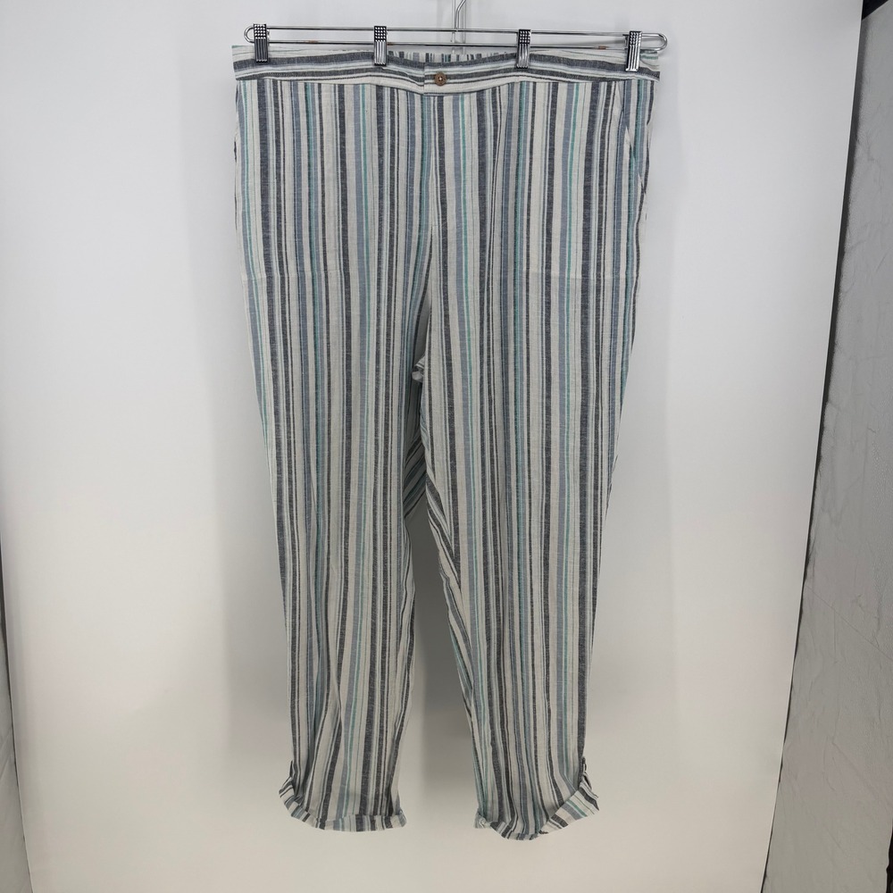 Naturals d&co Pants Women 2X Blue White Striped Linen Blend Coastal Summer Beach